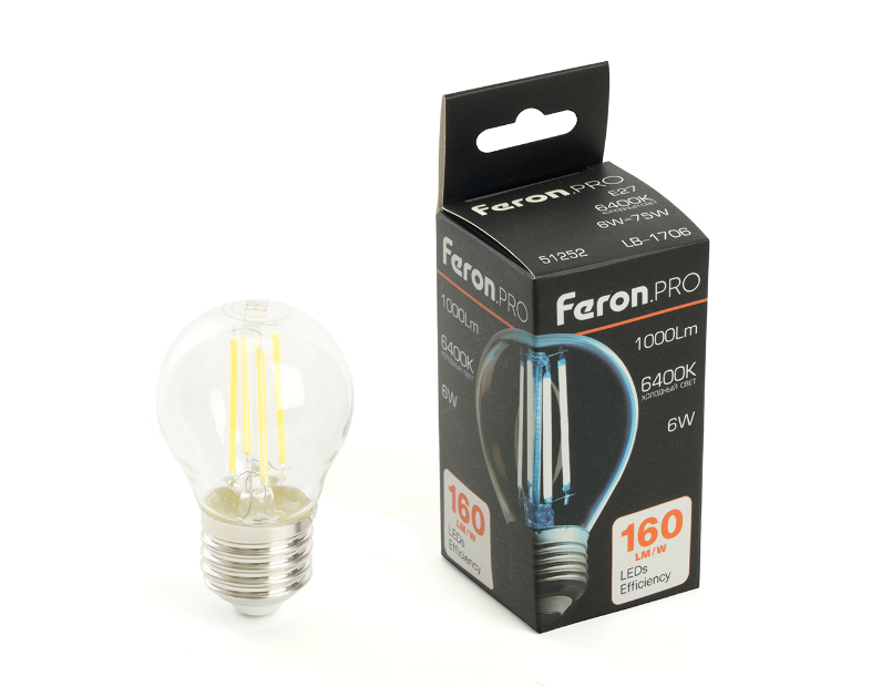 Лампа светодиодная Feron.PRO LB-1706 Шарик E27 1000LM 6W 175-265V 6400K