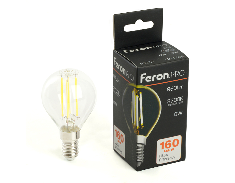 Лампа светодиодная Feron.PRO LB-1706 Шарик E14 960LM 6W 175-265V 2700K