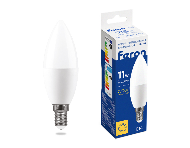 Лампа светодиодная диммируемая Feron LB-771 Свеча E14 11W 230V 2700K