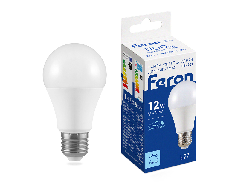Лампа светодиодная диммируемая Feron LB-931 Шар E27 12W 230V 6400K