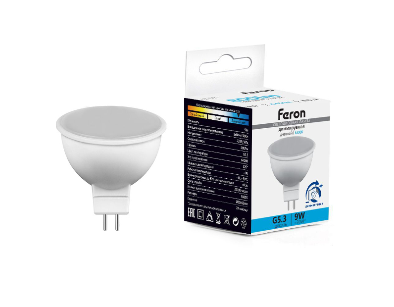 Лампа светодиодная диммируемая Feron LB-561 MR16 G5.3 9W 230V 6400K
