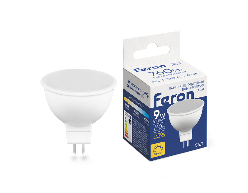 Лампа светодиодная диммируемая Feron LB-561 MR16 G5.3 9W 230V 2700K