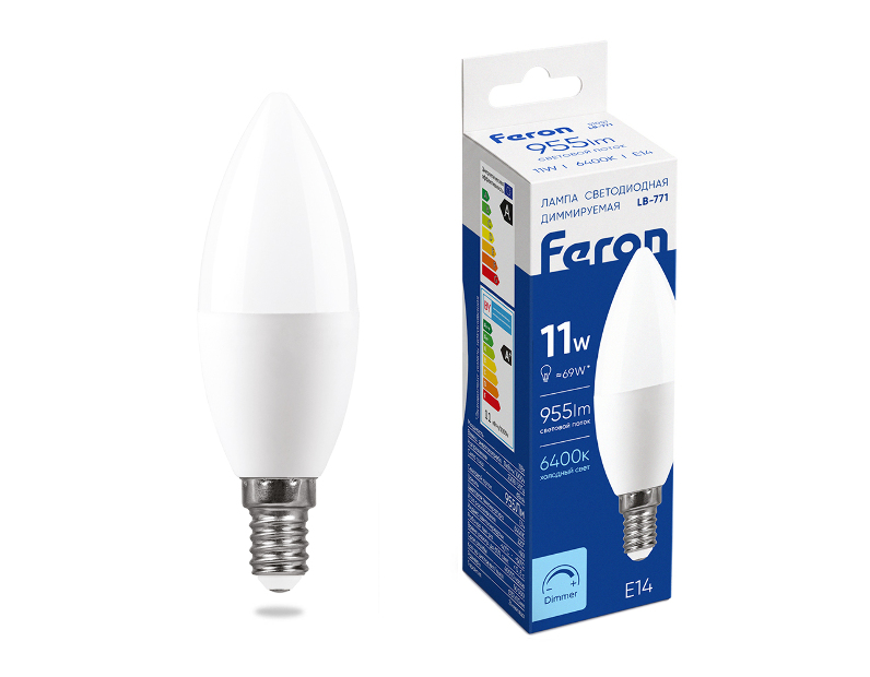 Лампа светодиодная диммируемая Feron LB-771 Свеча E14 11W 230V 6400K
