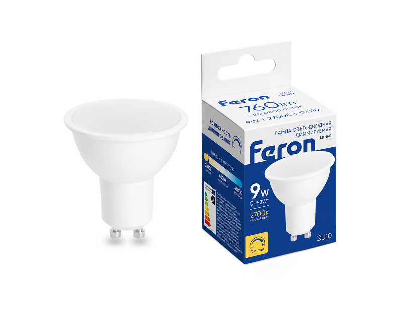 Лампа светодиодная диммируемая Feron LB-561 MR16 GU10 9W 230V 2700K
