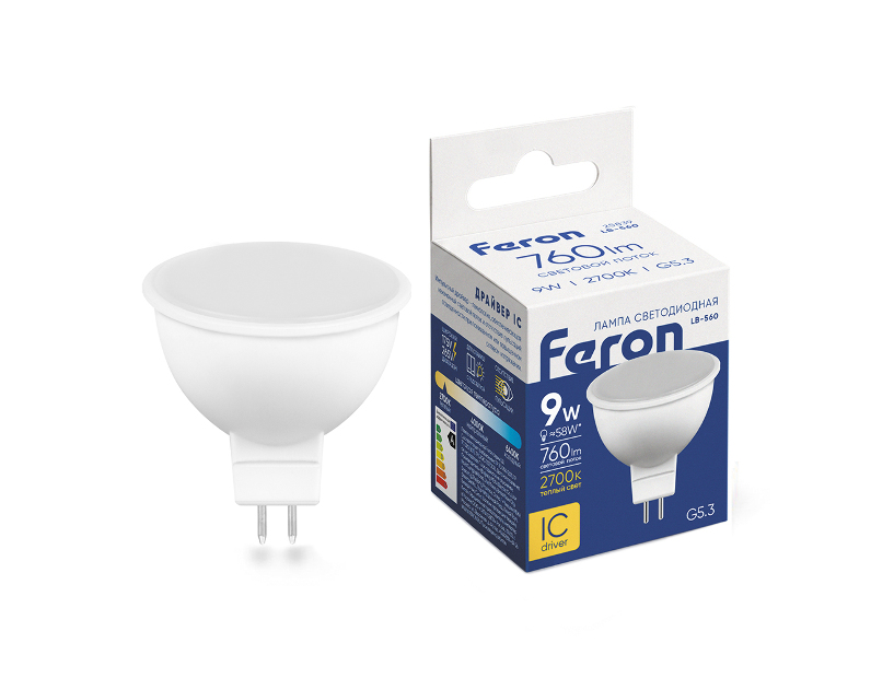 Лампа светодиодная диммируемая Feron LB-561 MR16 G5.3 9W 230V 4000K