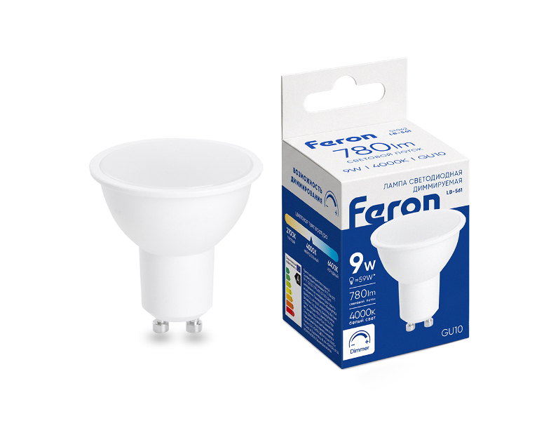 Лампа светодиодная диммируемая Feron LB-561 MR16 GU10 9W 230V 4000K