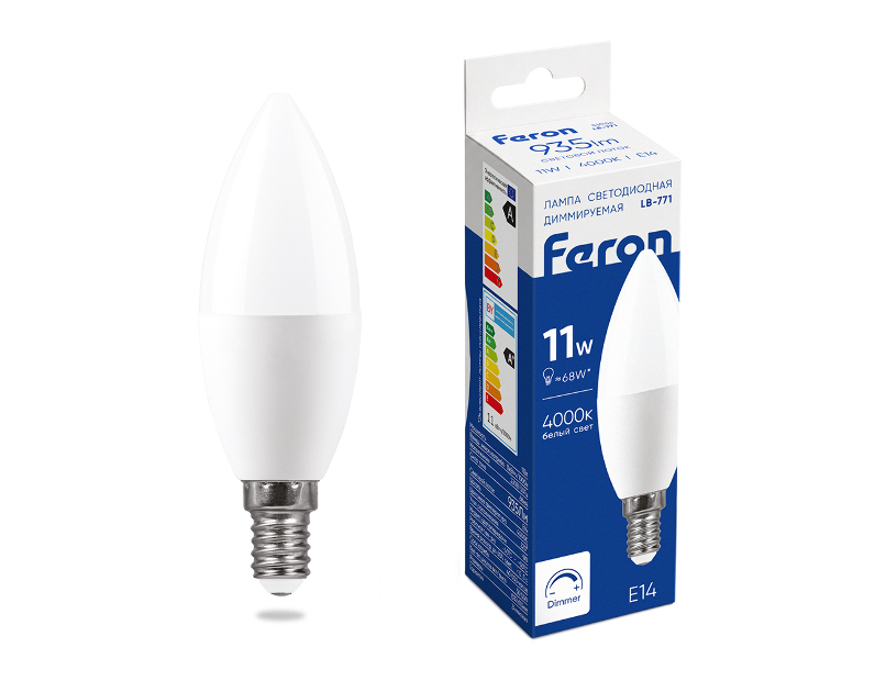 Лампа светодиодная диммируемая Feron LB-771 Свеча E14 11W 230V 4000K