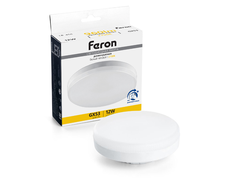Лампа светодиодная диммируемая Feron LB-456 GX53 12W 230V 2700K