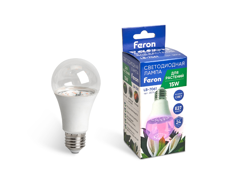 Лампа светодиодная для растений А60 Feron LB-7061 E27 15W 175-265V красно-синий спектр