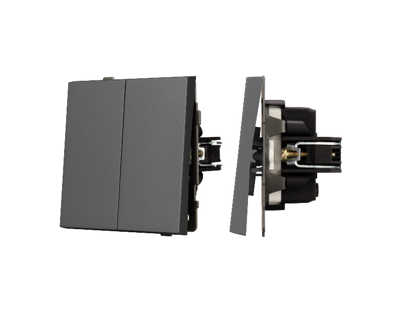 Механизм выключателя двухклавишный непроходной SWT-TENDO-MK02-SFPL-GR (230V, 10A) (Arlight, -)