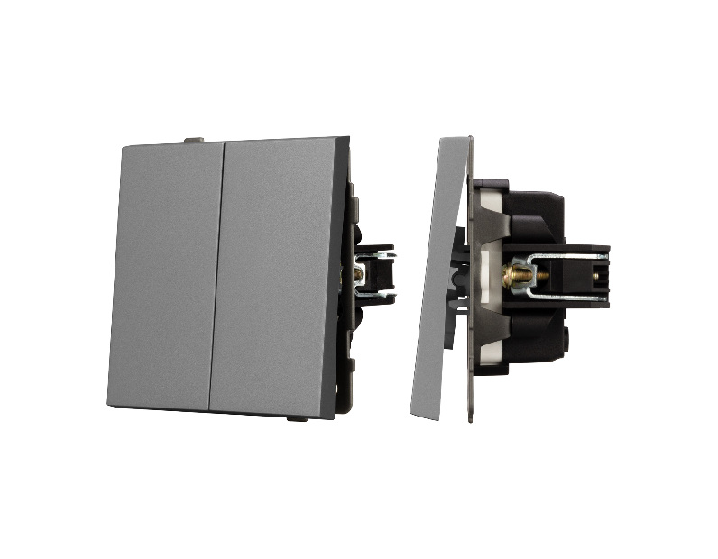 Механизм выключателя двухклавишный проходной SWT-TENDO-MKP2-PL-GR (230V, 10A) (Arlight, -)