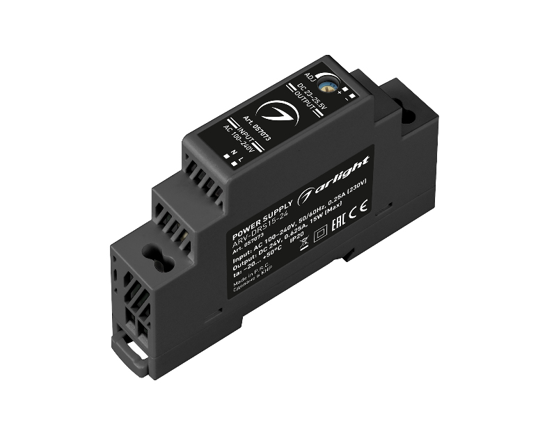 Блок питания ARV-DRS-15-24 (24V, 0.63A, 15W) (Arlight, IP20 DIN-рейка 5 лет)
