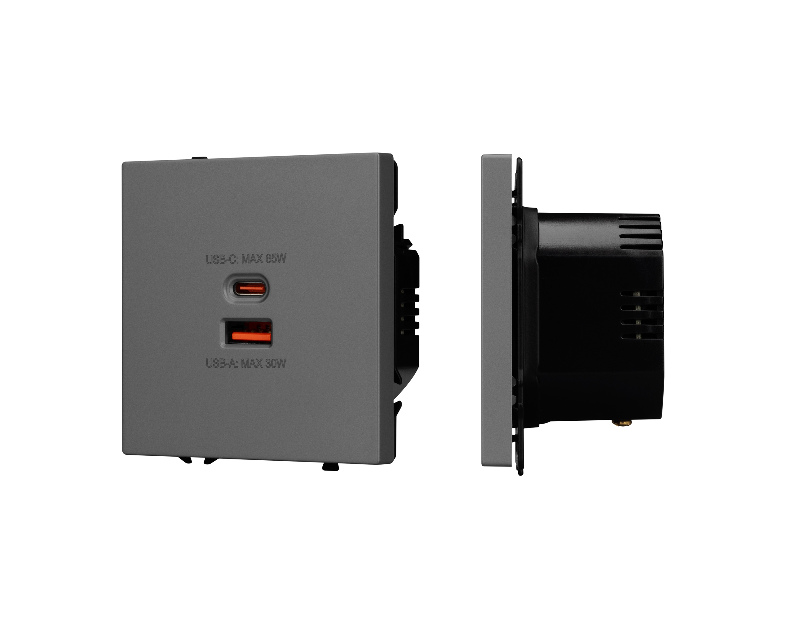 Механизм розетки с быстрой USB зарядкой SCT-NOBE-MUAC-SFPL-FC-GR (65W, QC3) (Arlight, -)