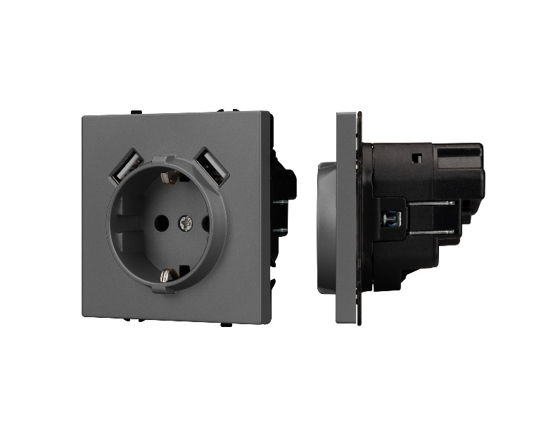 Механизм розетки с USB зарядкой SCT-NOBE-MUAA-SFPL-GR (230V, 16A) (Arlight, -)
