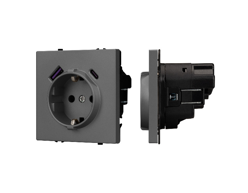 Механизм розетки с USB зарядкой SCT-NOBE-MUAC-SFPL-GR (230V, 16A) (Arlight, -)