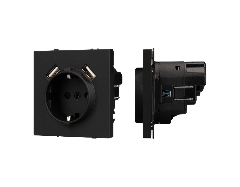Механизм розетки с USB зарядкой SCT-NOBE-MUAA-SFPL-BK (230V, 16A) (Arlight, -)