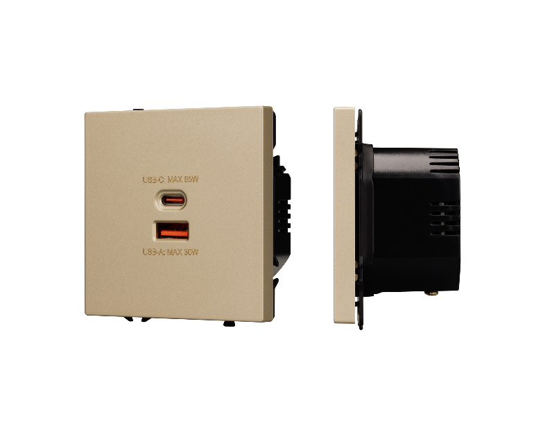Механизм розетки с быстрой USB зарядкой SCT-NOBE-MUAC-SFPL-FC-GD (65W, QC3) (Arlight, -)