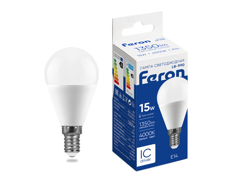 Лампа светодиодная Feron LB-990 Шарик E14 15W 175-265V 4000K