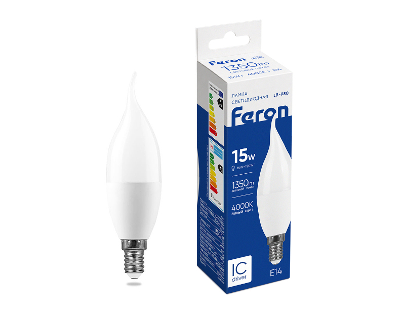 Лампа светодиодная Feron LB-980 Свеча на ветру E14 15W 175-265V 4000K