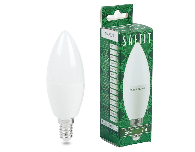 Лампа светодиодная SAFFIT SBC3720 Свеча E14 20W 230V 2700K