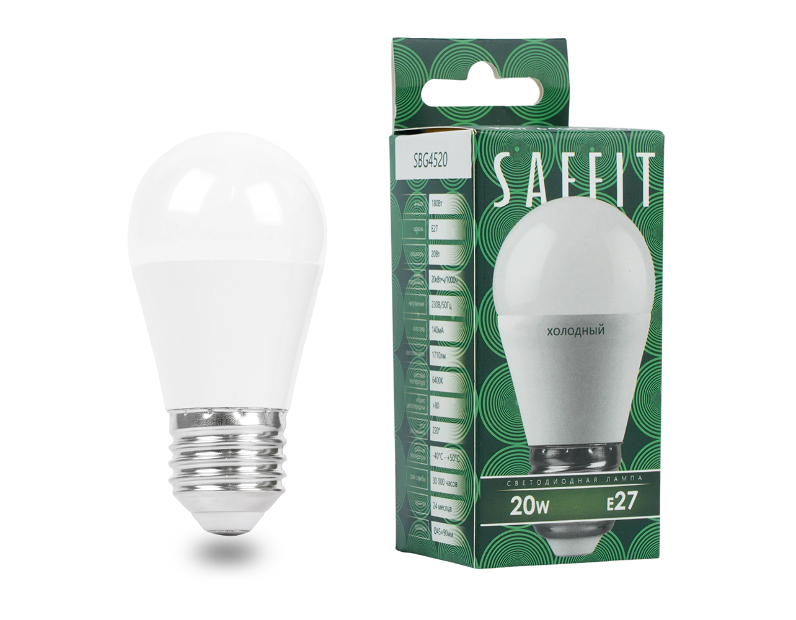 Лампа светодиодная SAFFIT SBG4520 Шарик E27 20W 230V 6400K
