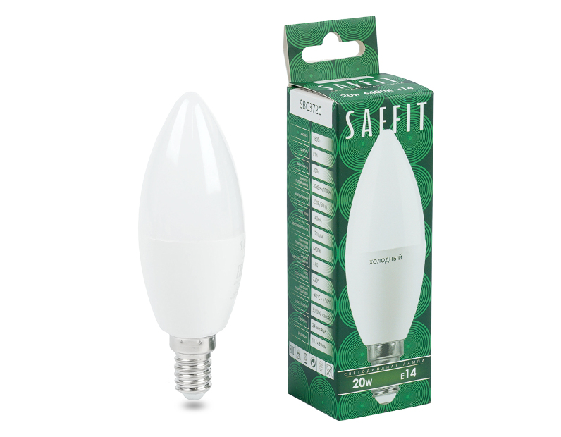 Лампа светодиодная SAFFIT SBC3720 Свеча E14 20W 230V 6400K
