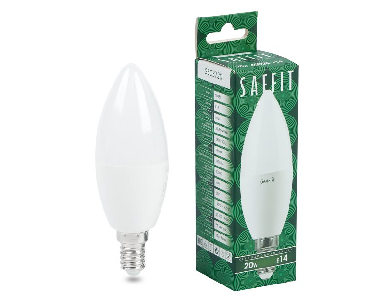 Лампа светодиодная SAFFIT SBC3720 Свеча E14 20W 230V 4000K