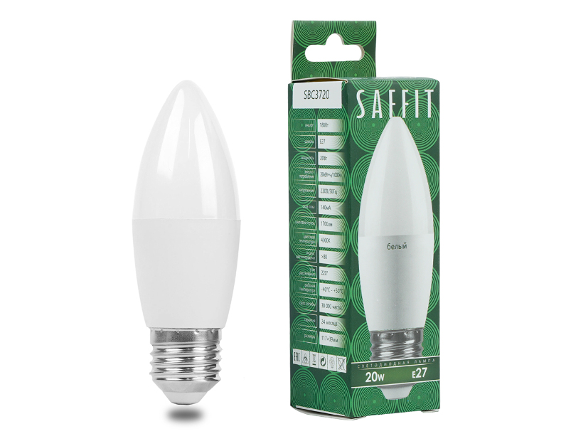 Лампа светодиодная SAFFIT SBC3720 Свеча E27 20W 230V 4000K