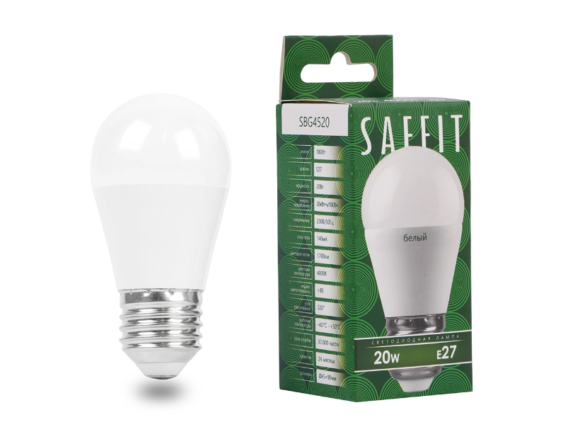 Лампа светодиодная SAFFIT SBG4520 Шарик E27 20W 230V 4000K