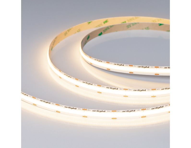 Лента COB-X576-10mm 24V Warm3500 (15 W/m, IP20, 5m) (Arlight, высок.эфф.150 лм/Вт)