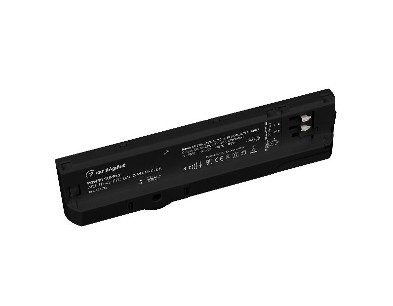 Блок питания для трековых систем ARJ-TR-42-PFC-DALI2-PD-NFC-BK (42W, 10-42V, 0.3-1.05A, 4TR) (Arlight, IP20 Пластик, 5 лет)