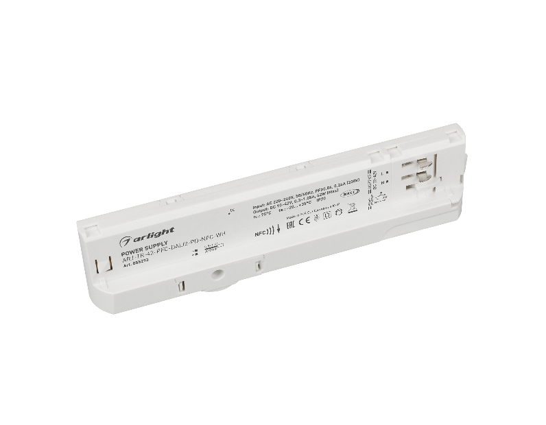 Блок питания для трековых систем ARJ-TR-42-PFC-DALI2-PD-NFC-WH (42W, 10-42V, 0.3-1.05 A, 4TR) (Arlight, IP20 Пластик, 5 лет)