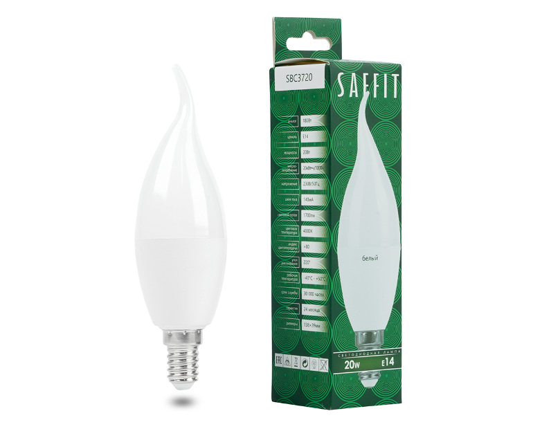 Лампа светодиодная SAFFIT SBC3720 Свеча на ветру E14 20W 230V 4000K