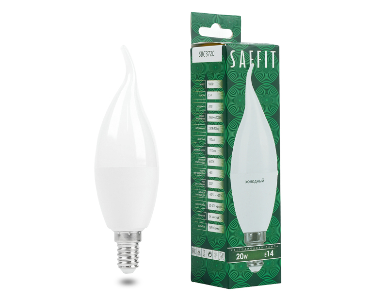 Лампа светодиодная SAFFIT SBC3720 Свеча на ветру E14 20W 230V 6400K