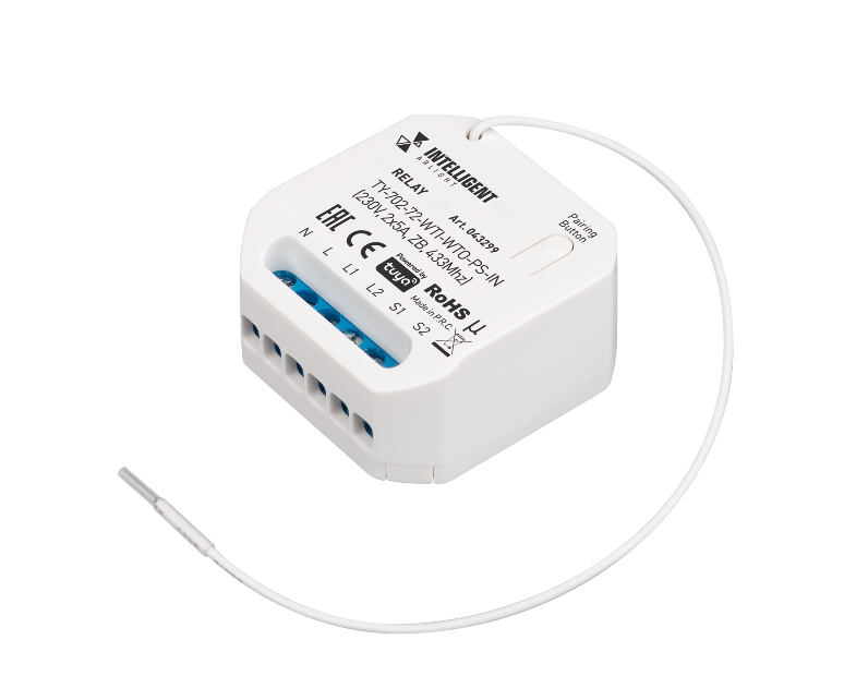 INTELLIGENT ARLIGHT Релейный модуль TY-702-72-WTI-WTO-PS-IN (230V, 2x5A, ZB, 433Mhz) (IARL, IP20 Пластик, 3 года)