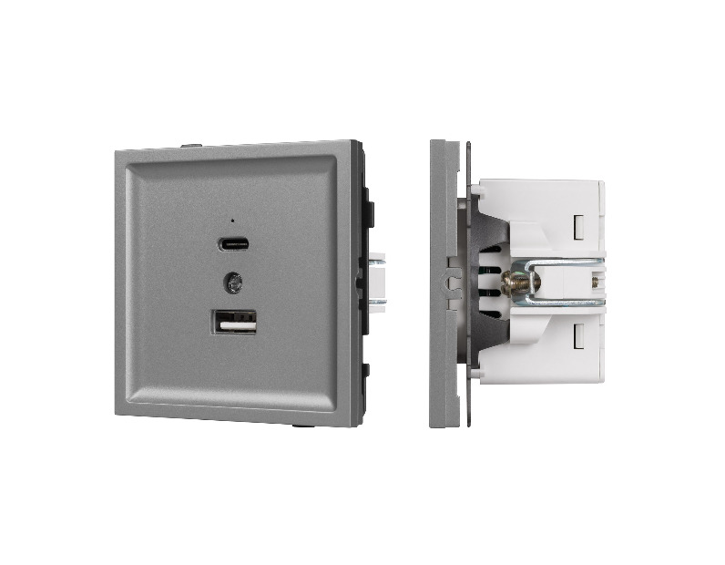 Механизм USB розетки SCT-TENDO-MUAC-PL-GR (5V, 3A, QC3) (Arlight, -)