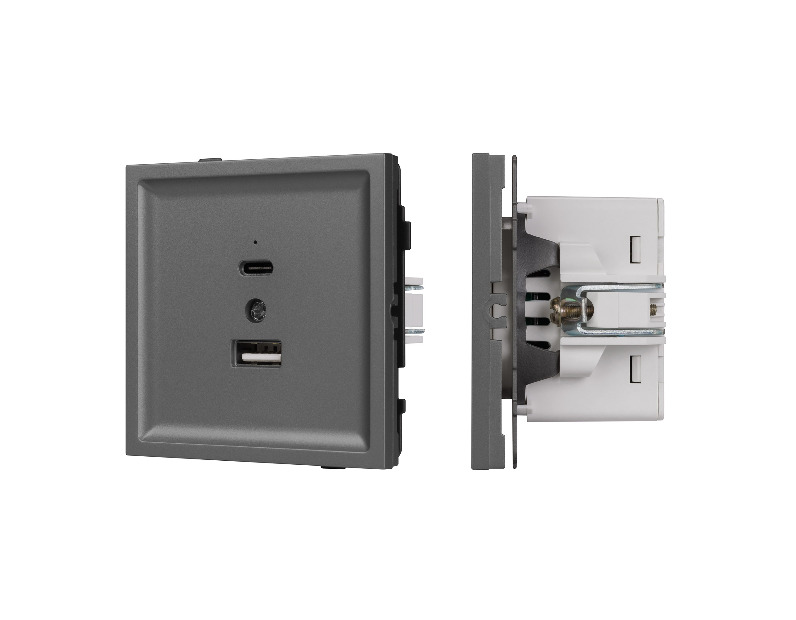 Механизм USB розетки SCT-TENDO-MUAC-SFPL-GR (5V, 3A, QC3) (Arlight, -)