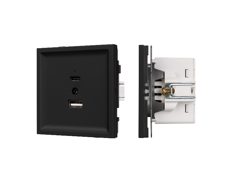 Механизм USB розетки SCT-TENDO-MUAC-SFPL-BK (5V, 3A, QC3) (Arlight, -)