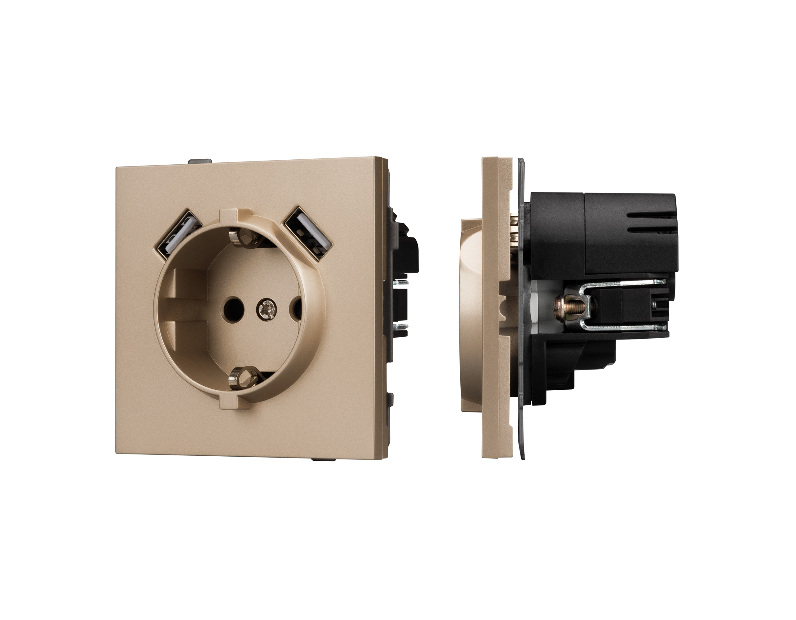 Механизм розетки с USB зарядкой SCT-TENDO-MUAA-PL-GD (230V, 16A) (Arlight, -)