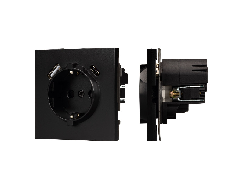 Механизм розетки с USB зарядкой SCT-TENDO-MUAC-PL-BK (230V, 16A) (Arlight, -)