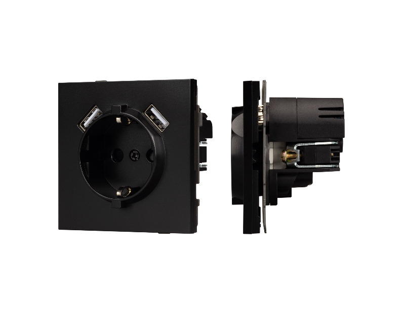 Механизм розетки с USB зарядкой SCT-TENDO-MUAA-PL-BK (230V, 16A) (Arlight, -)