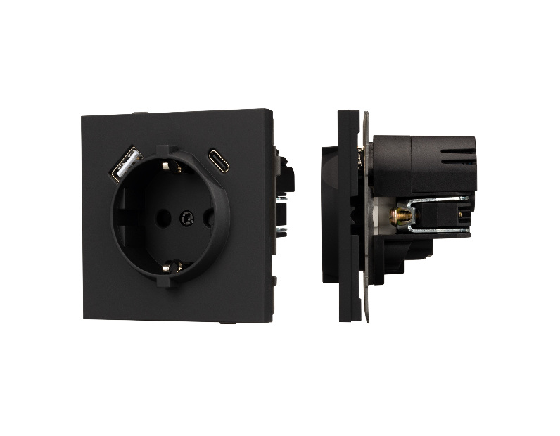 Механизм розетки с USB зарядкой SCT-TENDO-MUAC-SFPL-BK (230V, 16A) (Arlight, -)