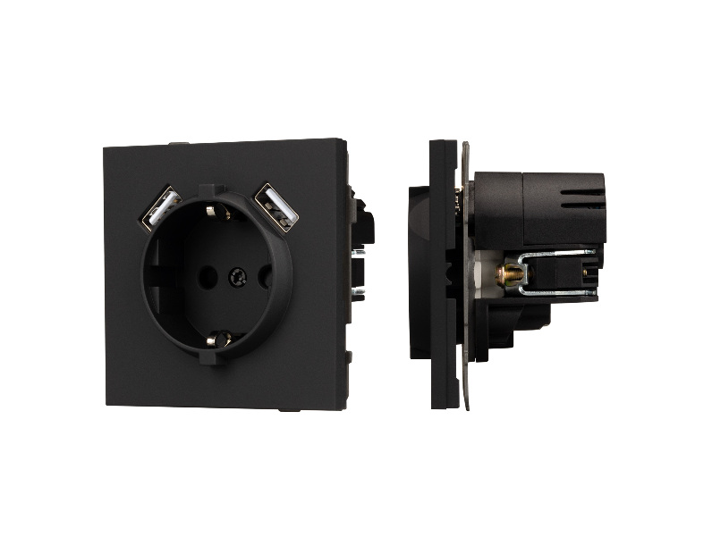 Механизм розетки с USB зарядкой SCT-TENDO-MUAA-SFPL-BK (230V, 16A) (Arlight, -)