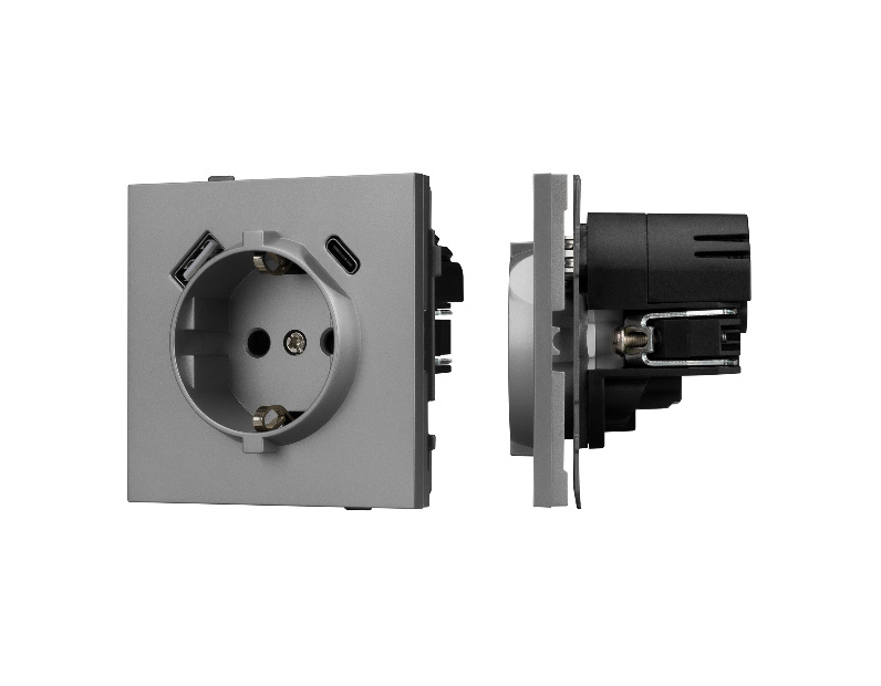 Механизм розетки с USB зарядкой SCT-TENDO-MUAC-PL-GR (230V, 16A) (Arlight, -)