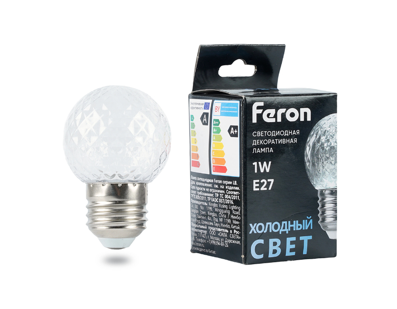 Лампа светодиодная Feron LB-385 Шарик 6400K прозрачный E27 1W 230V