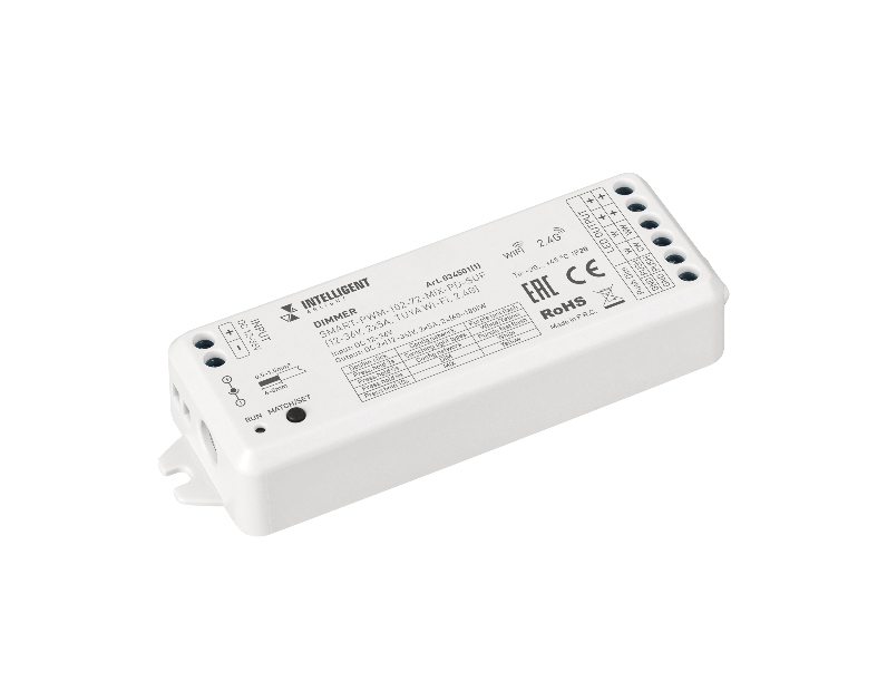 INTELLIGENT ARLIGHT Диммер SMART-PWM-102-72-MIX-PD-SUF (12-36V, 2x5A, TUYA Wi-Fi, 2.4G) (IARL, IP20 Пластик, 5 лет)