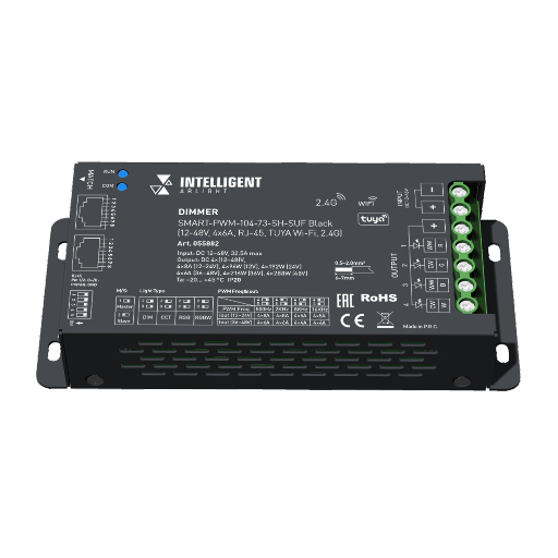 INTELLIGENT ARLIGHT Диммер SMART-PWM-104-73-SH-SUF Black (12-48V, 4x6A, RJ-45, TUYA Wi-Fi, 2.4G) (IARL, IP20 Металл, 5 лет) 055882