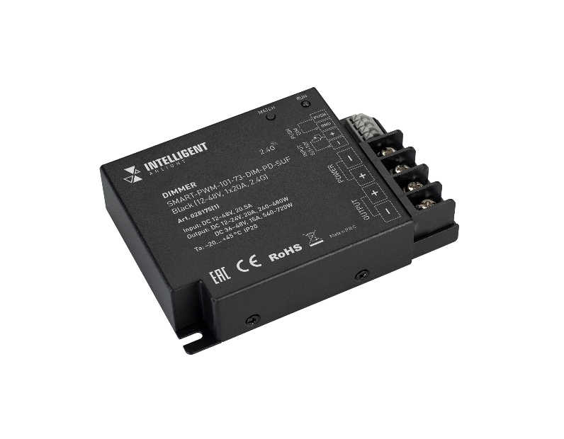INTELLIGENT ARLIGHT Диммер SMART-PWM-101-73-DIM-PD-SUF Black (12-48V, 1x20A, 2.4G) (IARL, IP20 Металл, 5 лет)