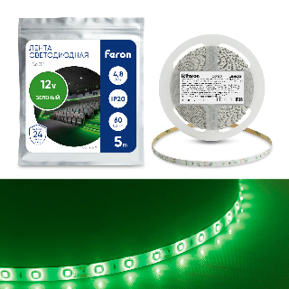 Cветодиодная LED лента Feron LS603, 60SMD(2835)/м 4.8Вт/м  5м IP20 12V зеленый 27671