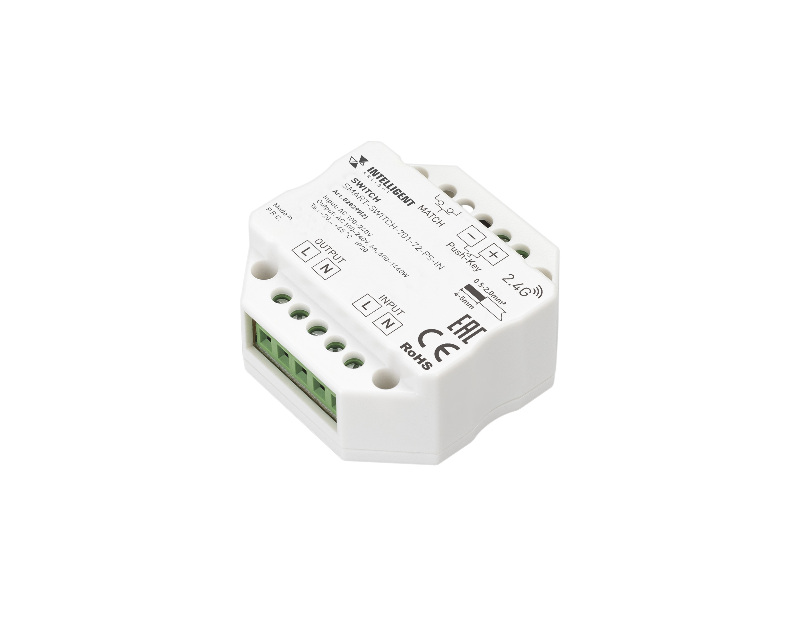 INTELLIGENT ARLIGHT Релейный модуль SMART-SWITCH-701-72-PS-IN  (230V, 1x6A, 2.4G) (IARL, IP20 Пластик, 5 лет)